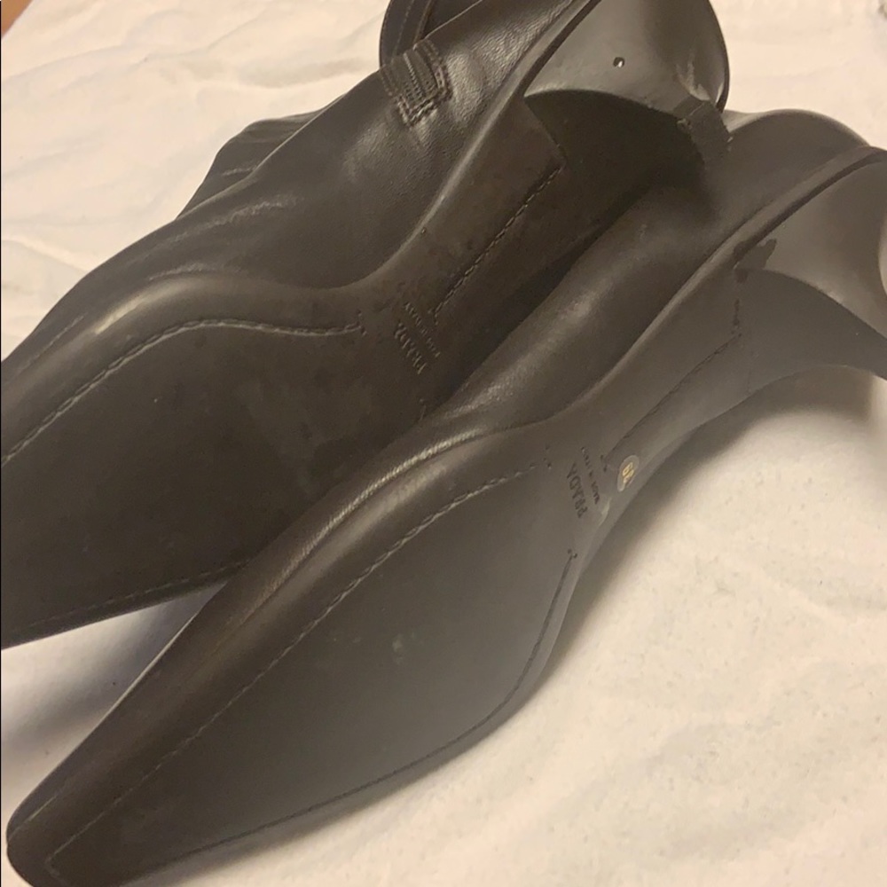 NWOT Prada Logo Brwn W Slvr Kitten Heel Lthr Boots - Picture 3 of 8